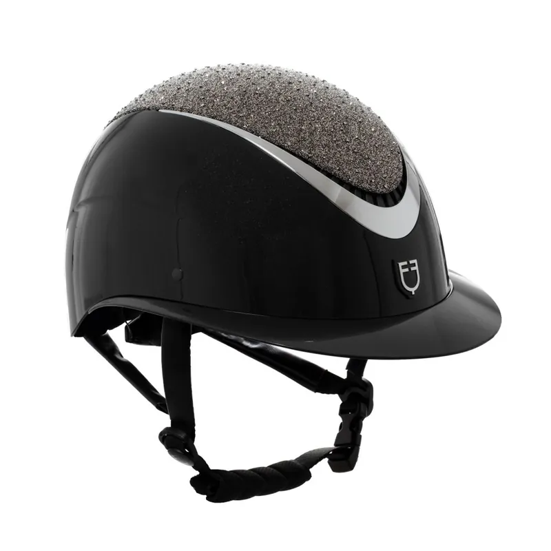 Aktuální Lesklá přilba Equestro s kamínky - Barva ČernáVelikost 52-54 cm