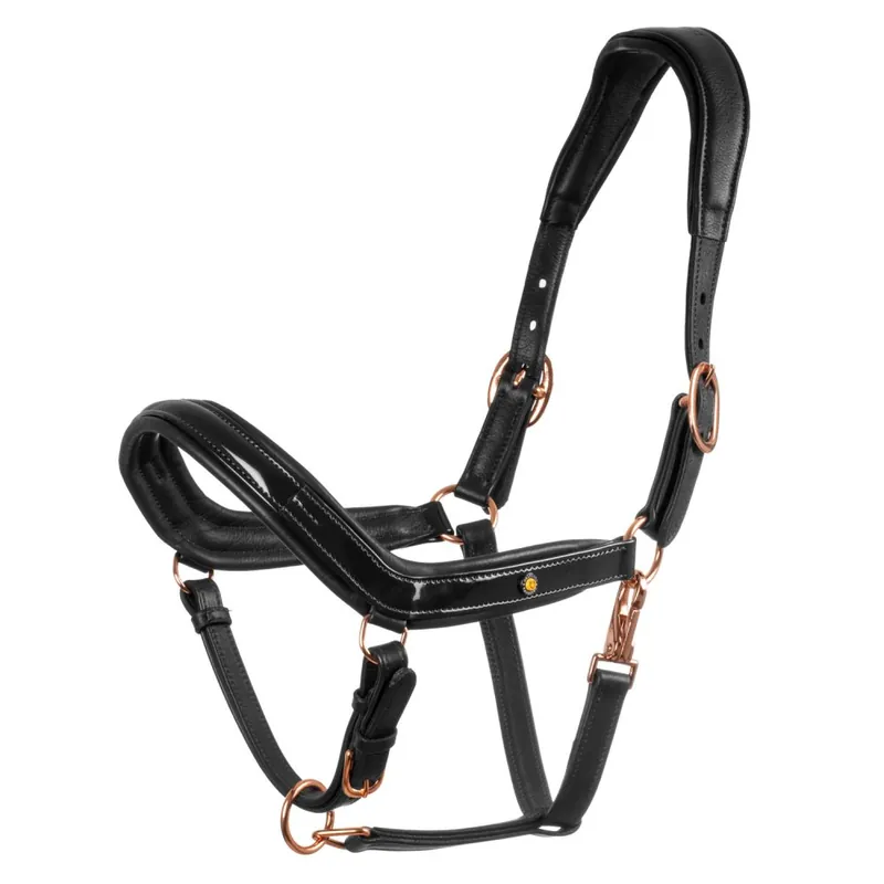 Kožená ohlávka s rosegold přezkami Equestro Akce