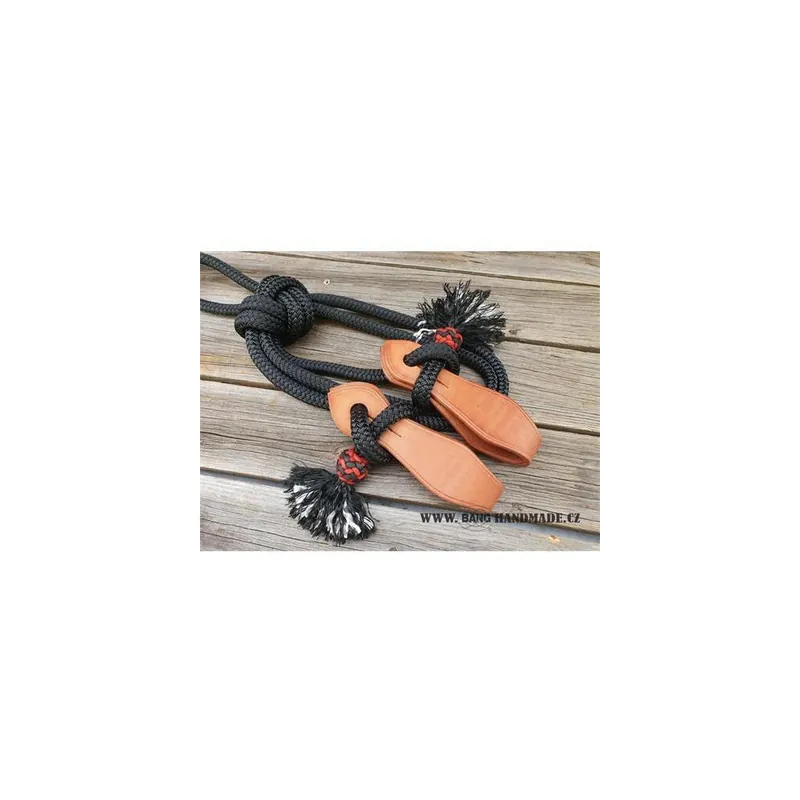 Otěže Bang slobber 14mm, 3,4 m, paracord, černé s přírodní kůží Přímo Od Výrobce