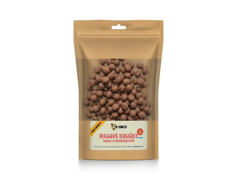 DINGO masové kuličky losos a arktický krill 12mm, 150g Aktuální