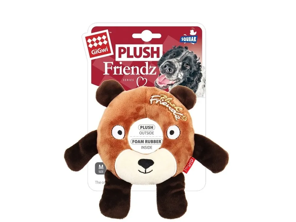 Oblíbený GiGwi Plush Friendz medvěd s gumovým kroužkem
