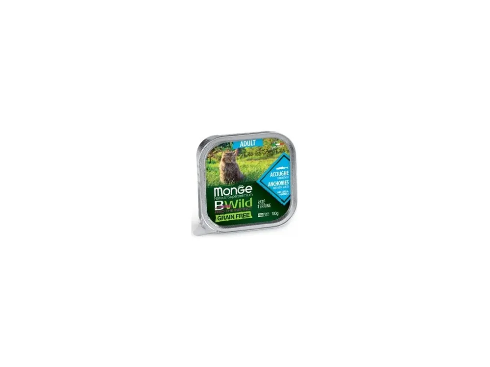 Expresní Doručení MONGE BWILD CAT Grain Free vanička ADULT Ančovičky 100g