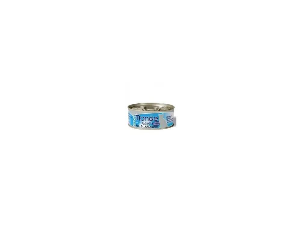 Akční Cena MONGE DELICATE Cat konzerva kuřecí s kalamary 80g