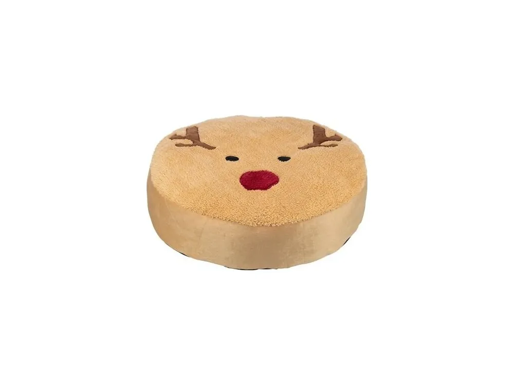 Sezónní Sleva Xmas Cushion Moose - vánoční kulatý polštář sob, 60 cm, fleece/plyš, světlehnědá