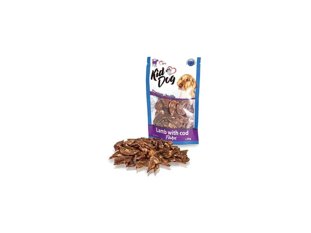 Akční Cena KIDDOG jehněčí lupínky s mořskou treskou 80 g