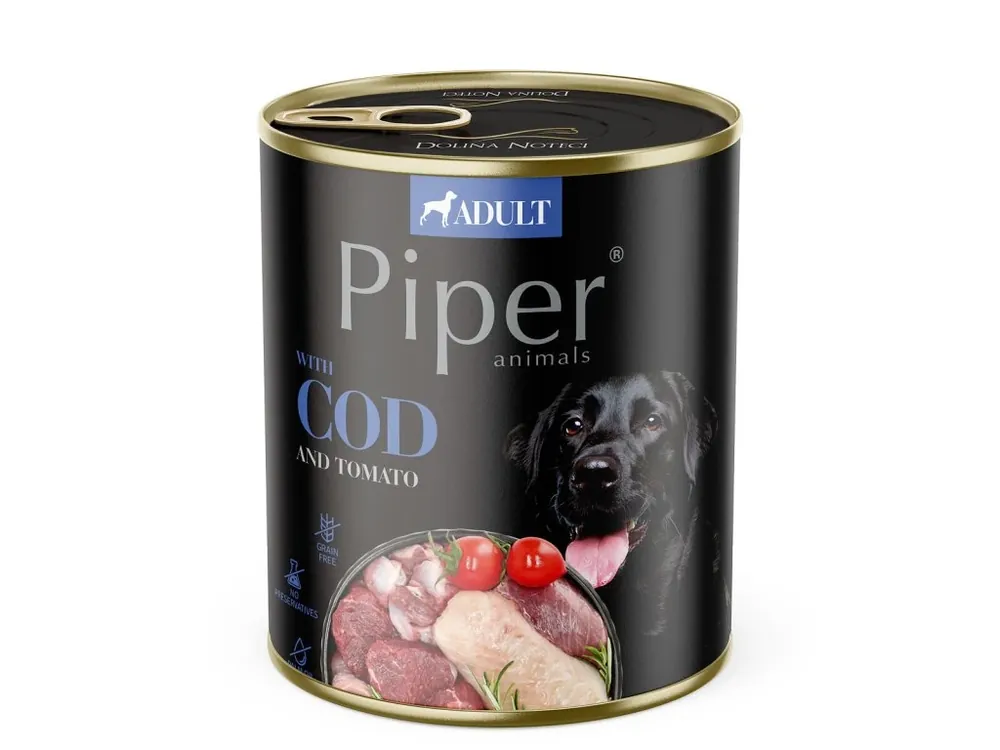 Ověřený NEW PIPER s treskou a rajčaty, konzerva pro psy 800 g