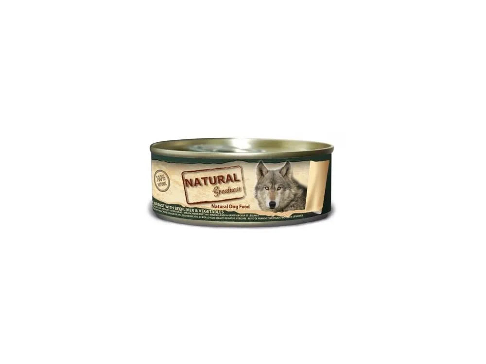 Natural Greatness kuřecí prsa, hovězí játra, zelenina, konzerva pro psy 156 g Bezpečná Platba