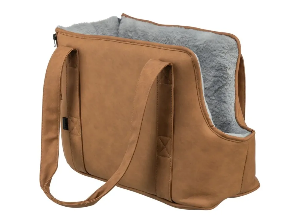 Akční Cena Transportní taška EVELYN, 40 x30 x 20 cm, do 5 kg, umělá kůže, plyš, hnědá/šedá