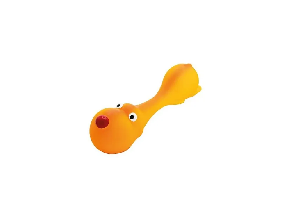 Novinka Psík ležící - tvar činky, se zvukem, 22 cm, latex, oranžová, HipHop Dog