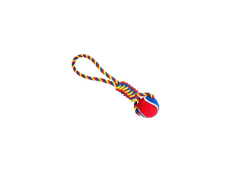 Hit Sezóny Vrhací přetahovadlo HipHop Dog s tenisákem 6 cm, 36 cm /130 g zelená, modrá, žlutá