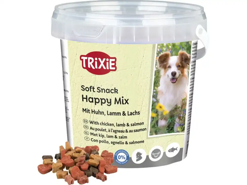 Soft Snack Happy MIX - kuře, jehněčí, losos, kyblík 500 g Horká Nabídka