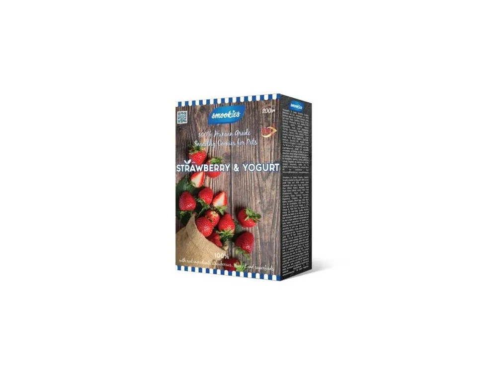 Zlevněný SMOOKIES Premium STRAWBERRY - jahodové sušenky 100% human grade, 200g