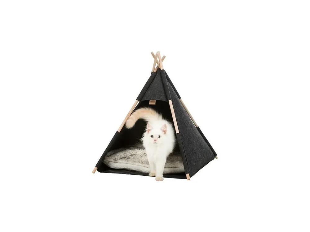 Jeskyňka TIPI - přístřešek ve tvaru týpí, 55 x 65 x 55 cm, plsť/dřevo, antracit Jen Po Omezenou Doba