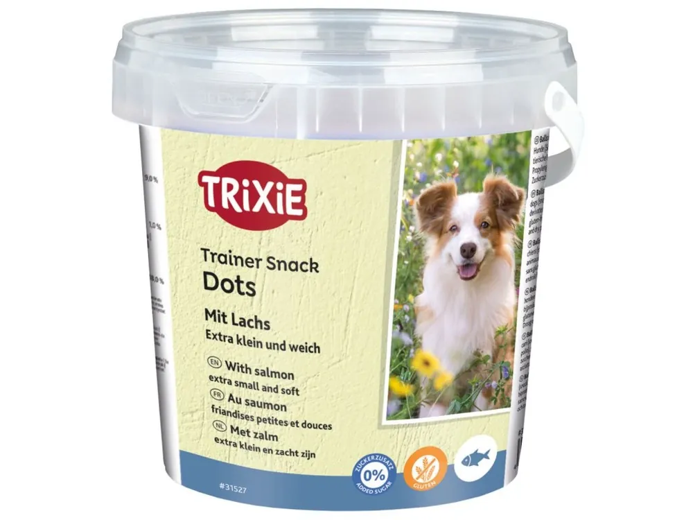 Top Prodej Soft Snack Mini Trainer Dots, miniválečky s lososem, 500g kyblík
