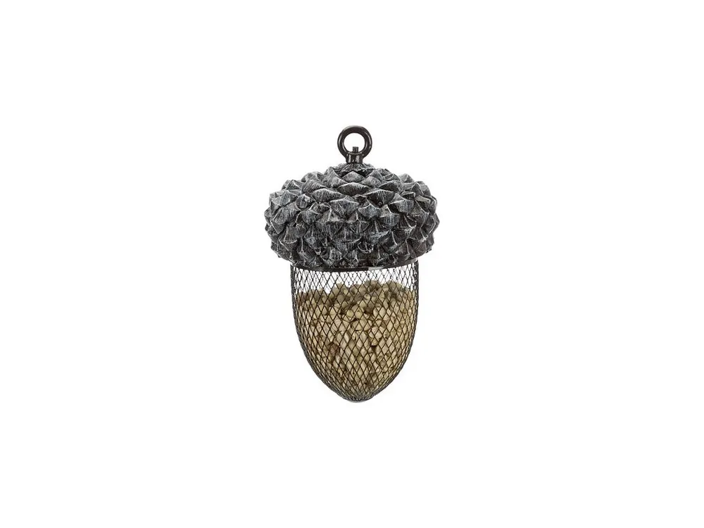 Koupit Online Žalud - zásobník na ptačí krmivo, 700 ml/14×22 cm, pryskyřice/kov, hnědá/bílá