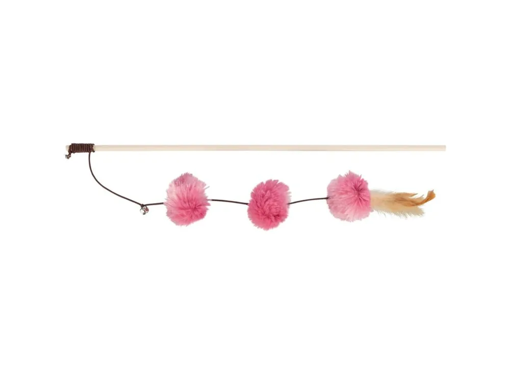 Zlevněný Vábnička/prut s pompon míčky a peřím, 40cm