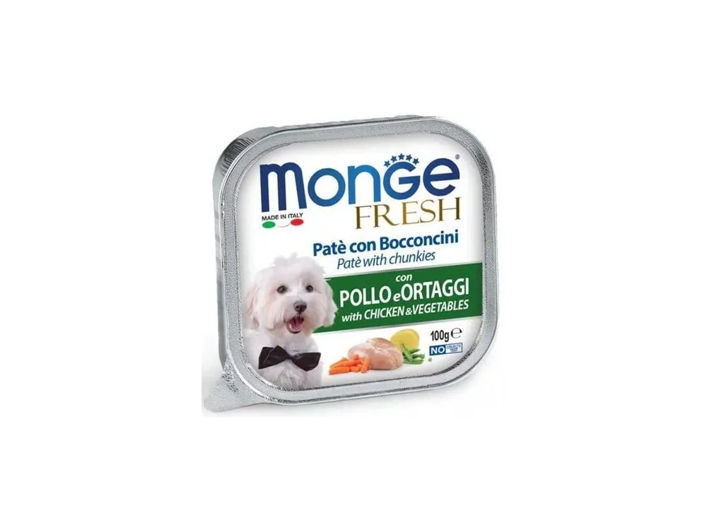Akce MONGE FRESH - paštika a kousky s kuřetem a zeleninou 100 g pro psy