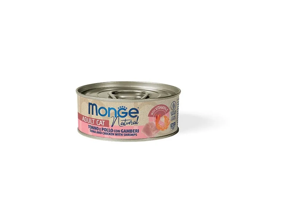 MONGE NATURAL tuňák s kousky kuřete a krevetami pro kočky 80 g Originální