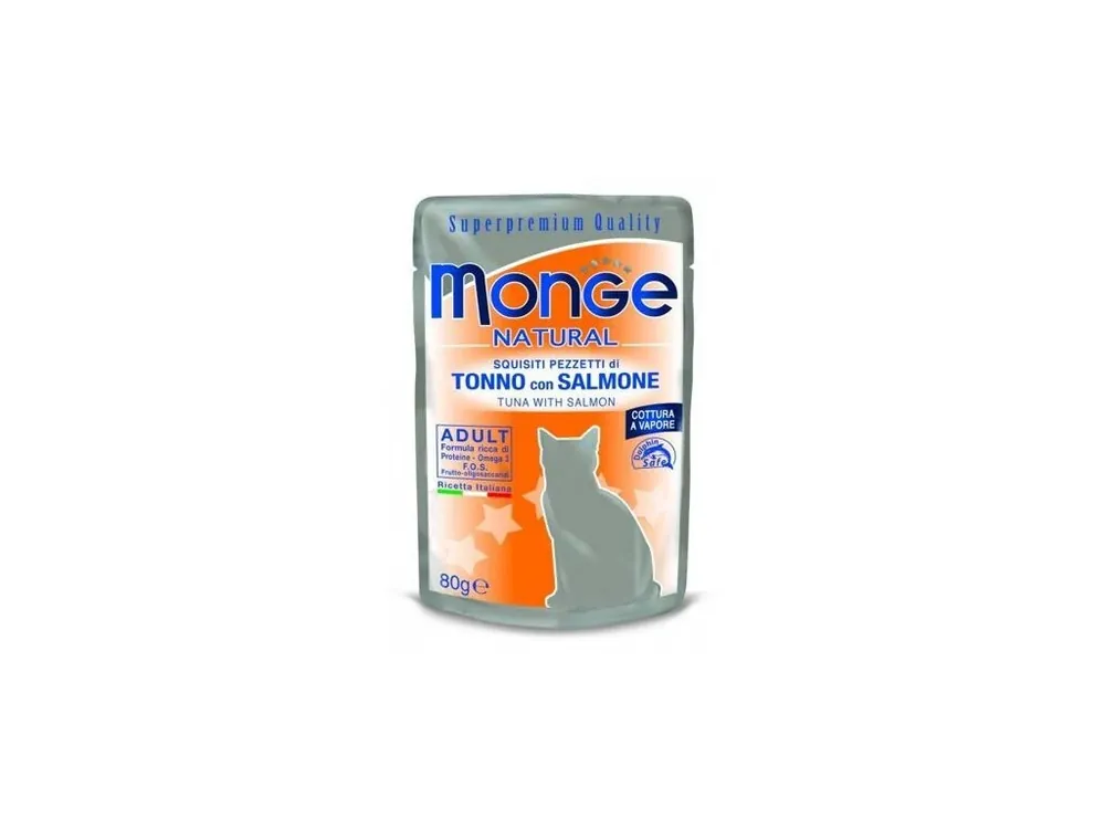 MONGE NATURAL kapsička tuňák v želé s lososem pro kočky 80 g Tovární Cena