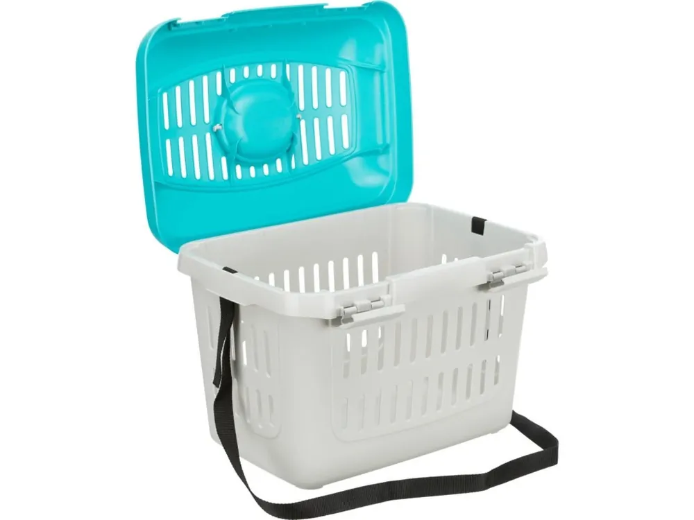 Transportní box MIDI CAPRI s popruhem, 44x33x32cm (max. 5kg), světle šedá/tyrkysová Finální Výprodej